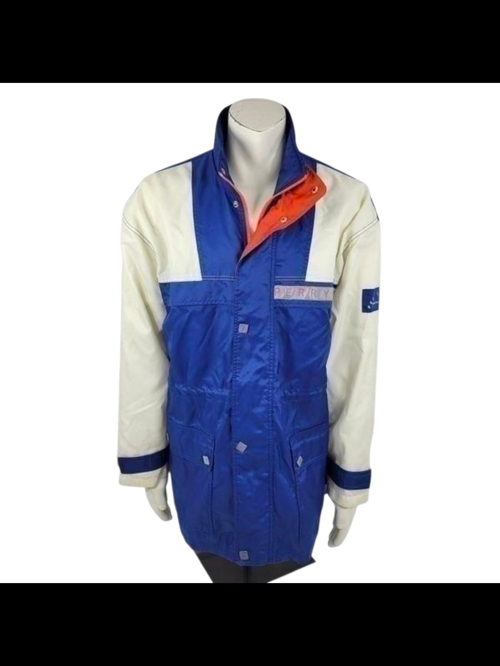 Vintage Perry Ellis America Jacket Mens Large Spell Out Blue Coat